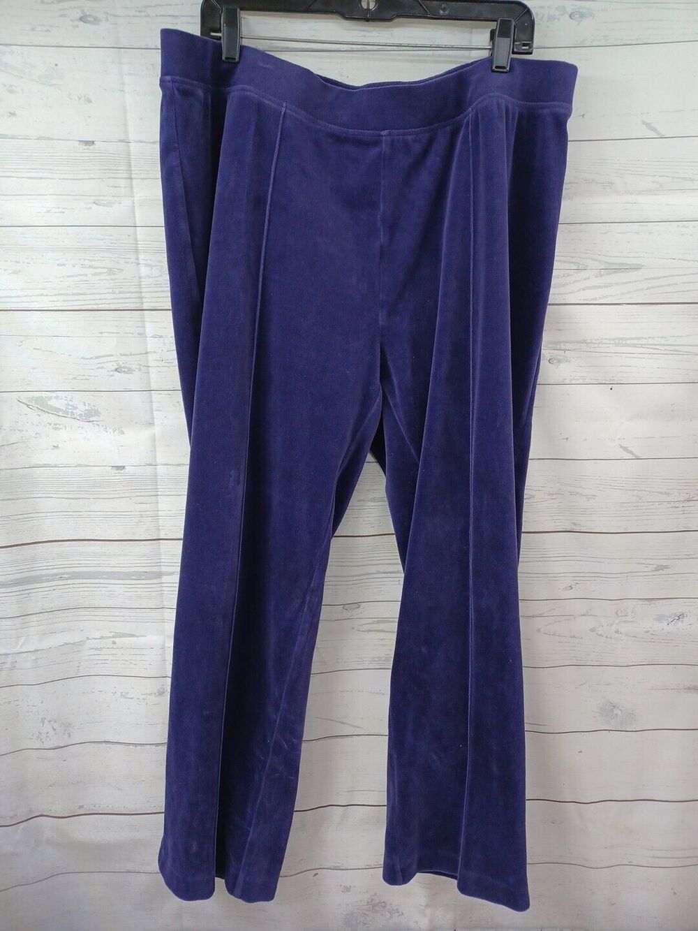 Zenergy by Chicos Women Velvet Pant Size 3 Reg L Plum Purple Straight Pull On